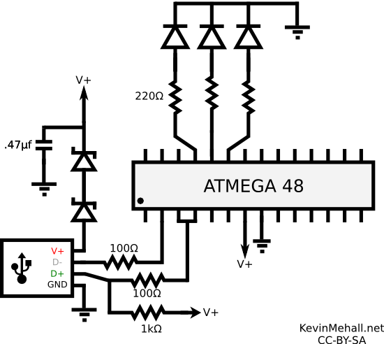 Schematic of USB RGB Microcontroller circuit